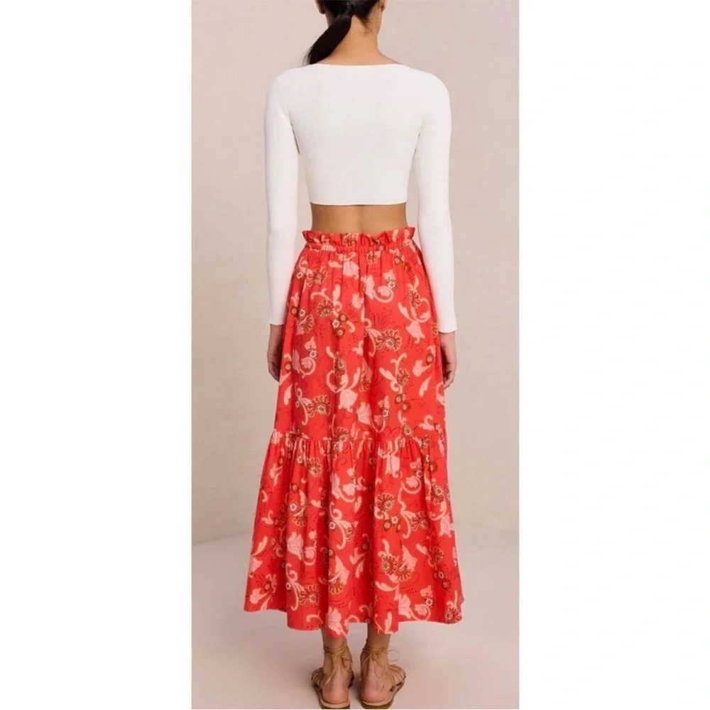 A.L.C Francis Cotton Tiered Midi Skirt in Calla Multi Sz 14